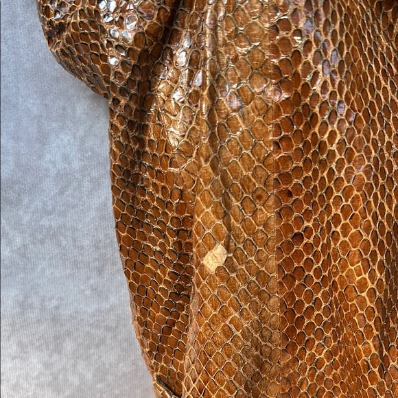 Vintage MAAN Brown Leather Snakeskin Textured Tote Bag GUC *defect* Suede Lining - Picture 2 of 15